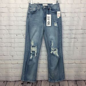 Almost Famous 90's Fit Jeans Jrs. 9 Wide Leg Y2K High Rise Distressed Light Wash